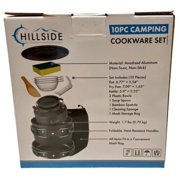 Outdoor Camping 10pc Cookware Set Hiking Backpacking Picnicking Hillside NIB - Picture 2 of 7